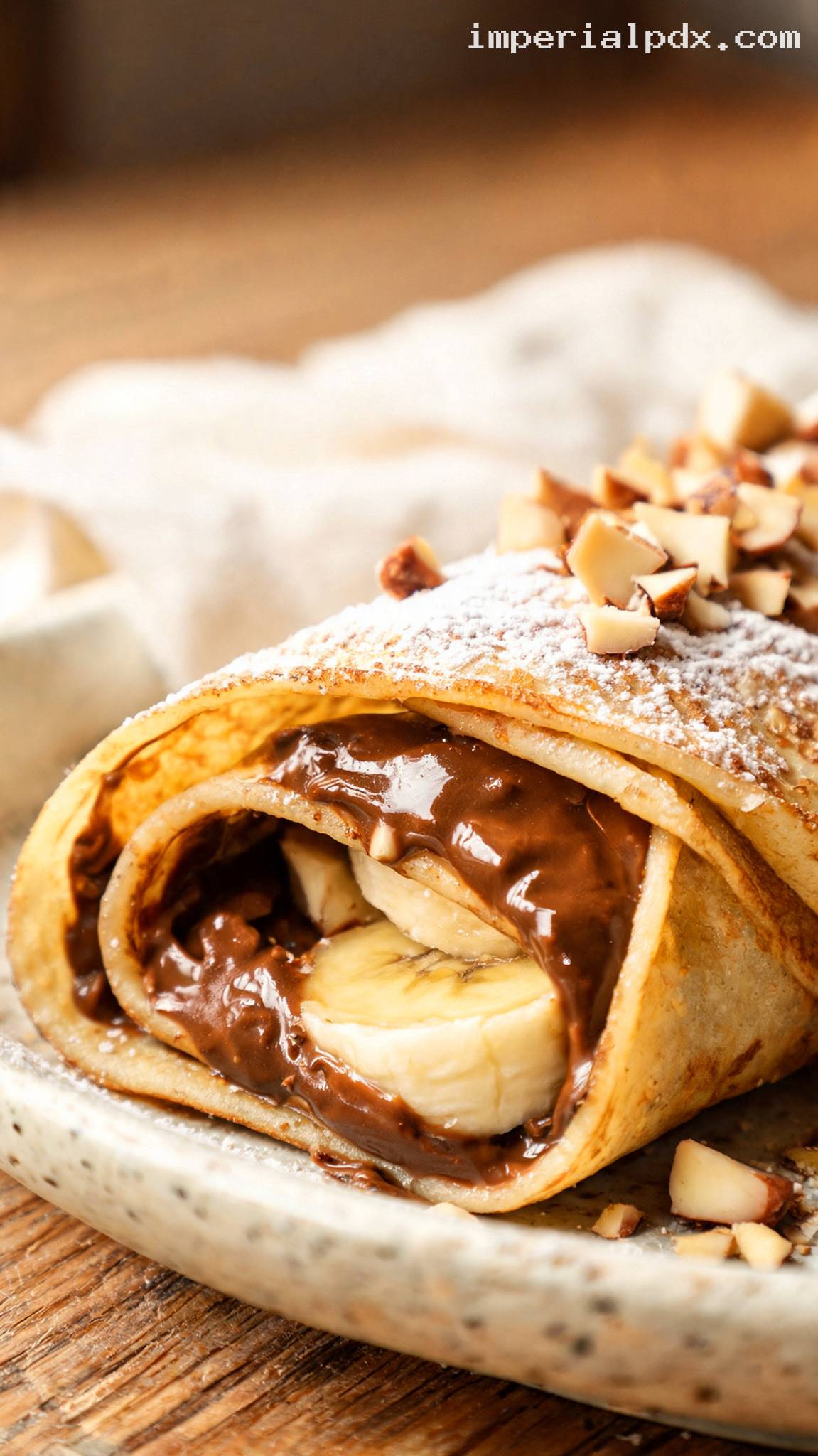 Nutella and Banana Stuffed Crepes – Closeup