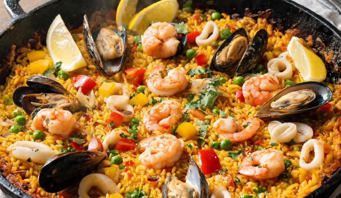 One-Pan Seafood Paella Rice Skillet