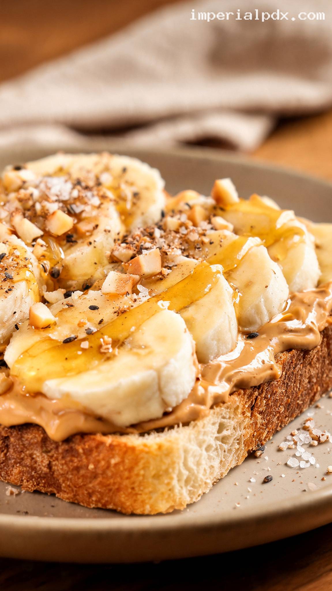 Peanut Butter Banana Toast With Honey – Closeup