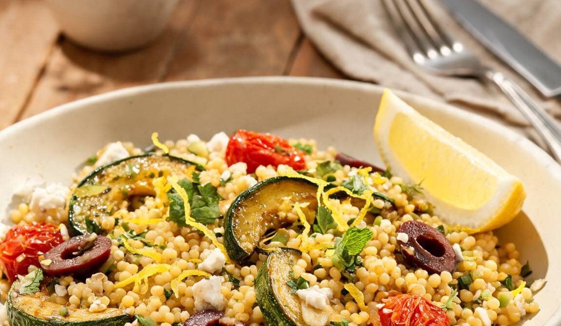 Pearl Couscous with Roasted Zucchini and Lemon