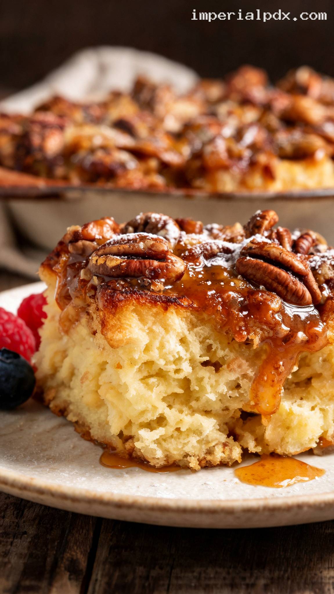 Pecan Praline French Toast Casserole – Closeup