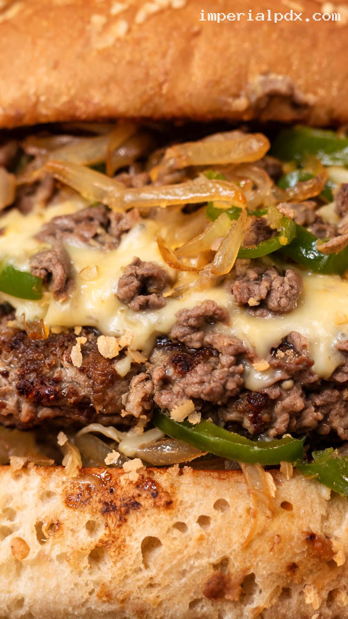 Philly Cheesesteak Onion Burger – Closeup