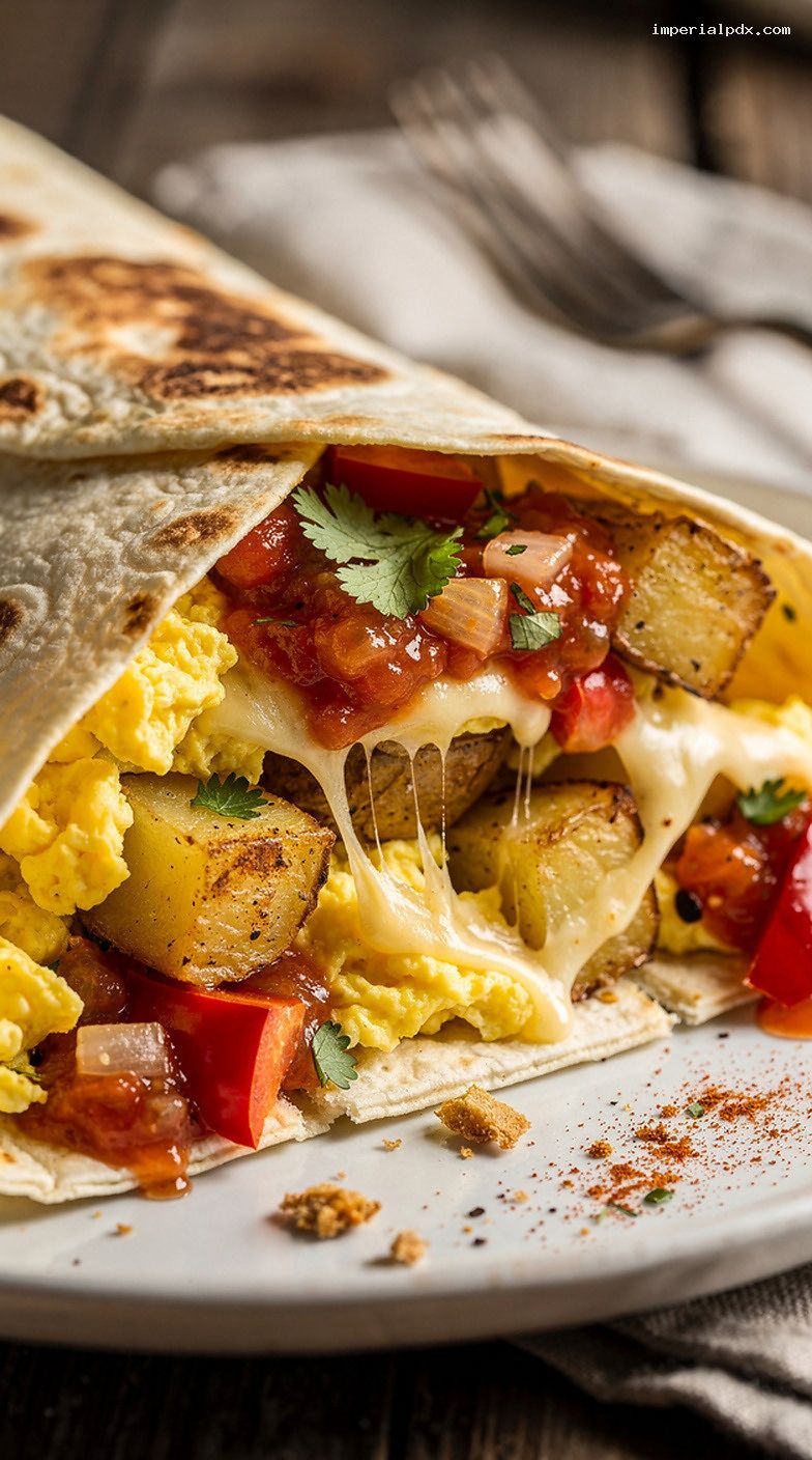 Potato Egg and Salsa Breakfast Burritos – Closeup