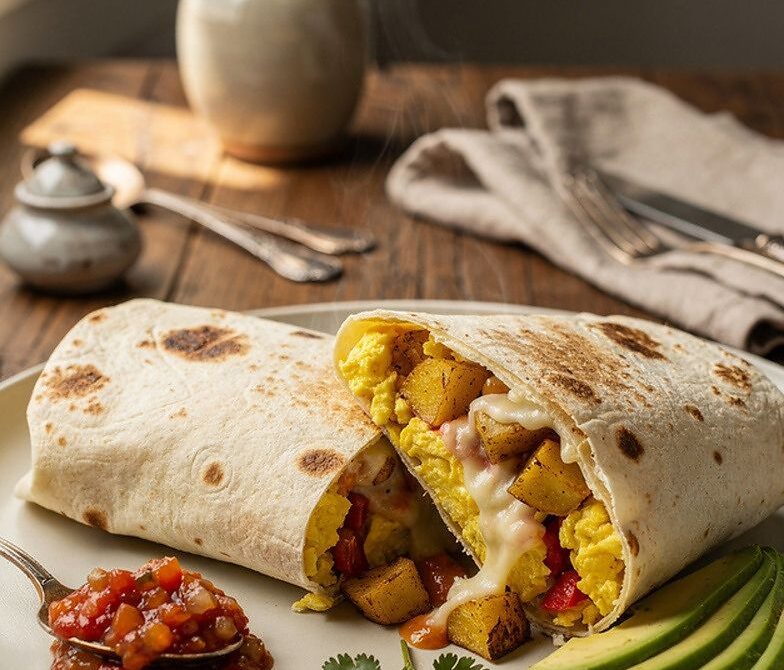Potato Egg and Salsa Breakfast Burritos