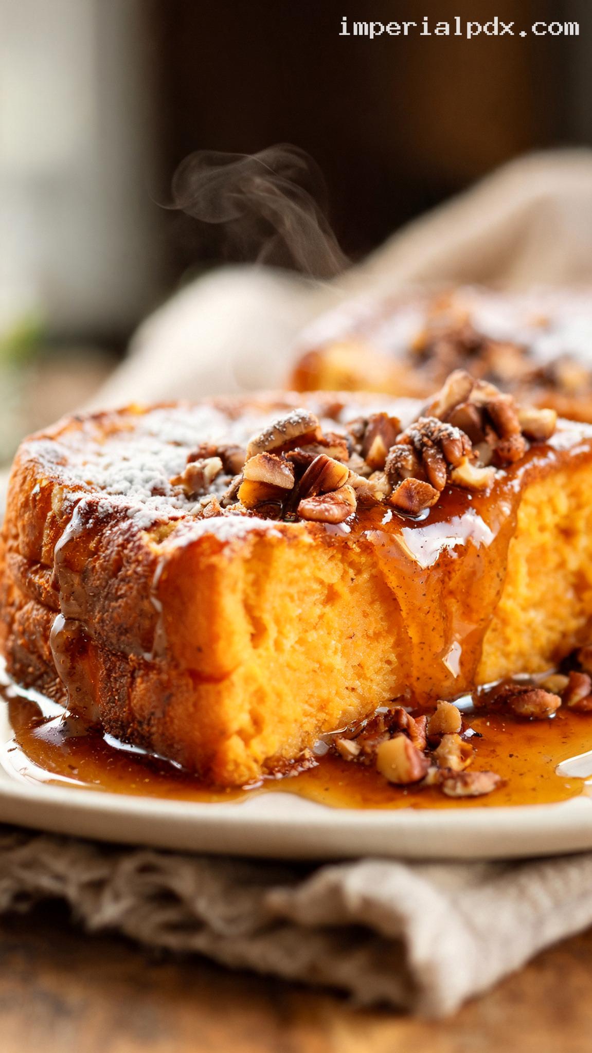 Pumpkin French Toast With Spiced Syrup – Closeup