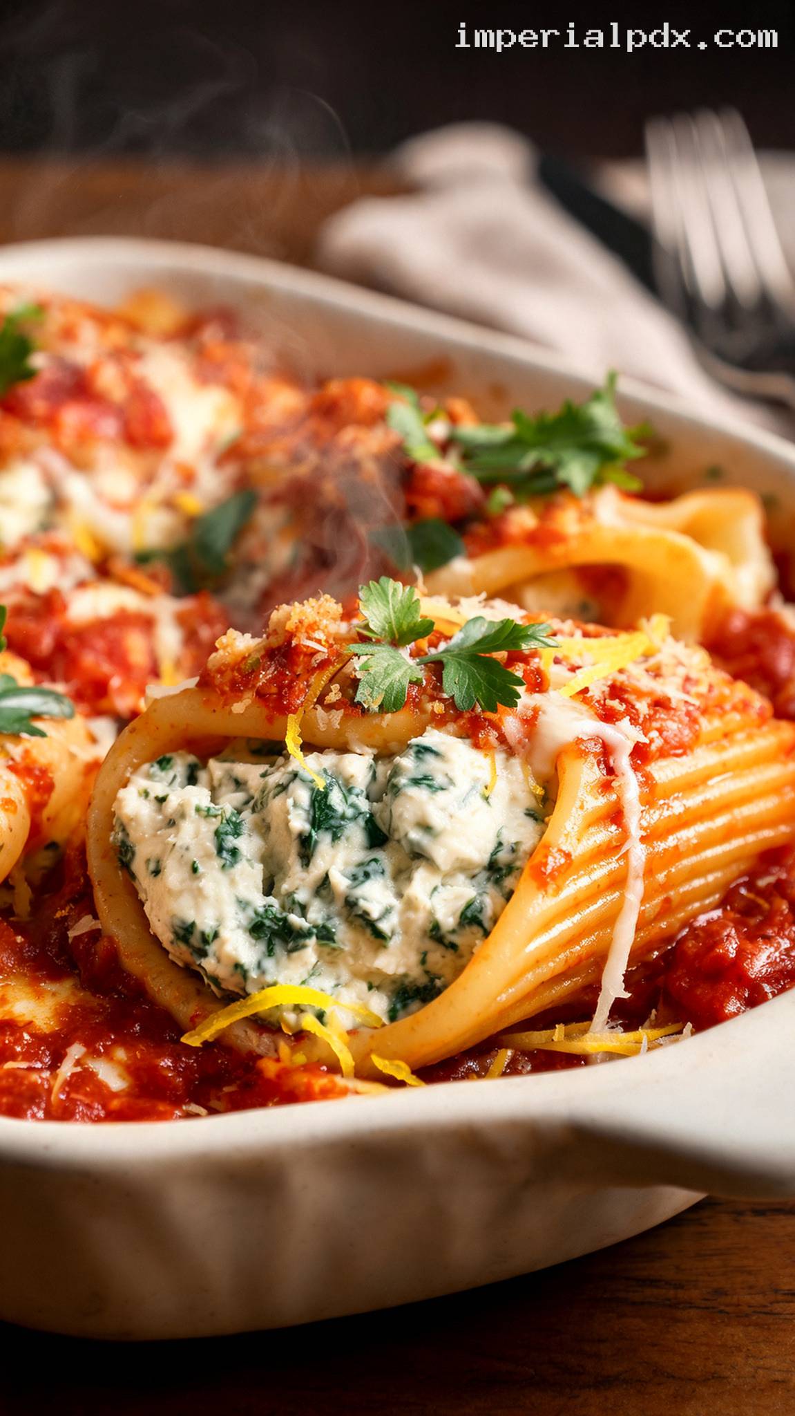 Ricotta and Herb Stuffed Shells – Closeup
