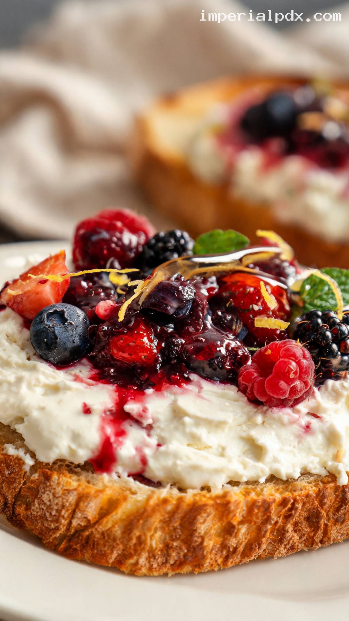 Ricotta Toast With Warm Berry Compote – Closeup