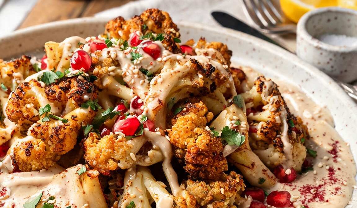 Roasted Cauliflower with Tahini and Pomegranate