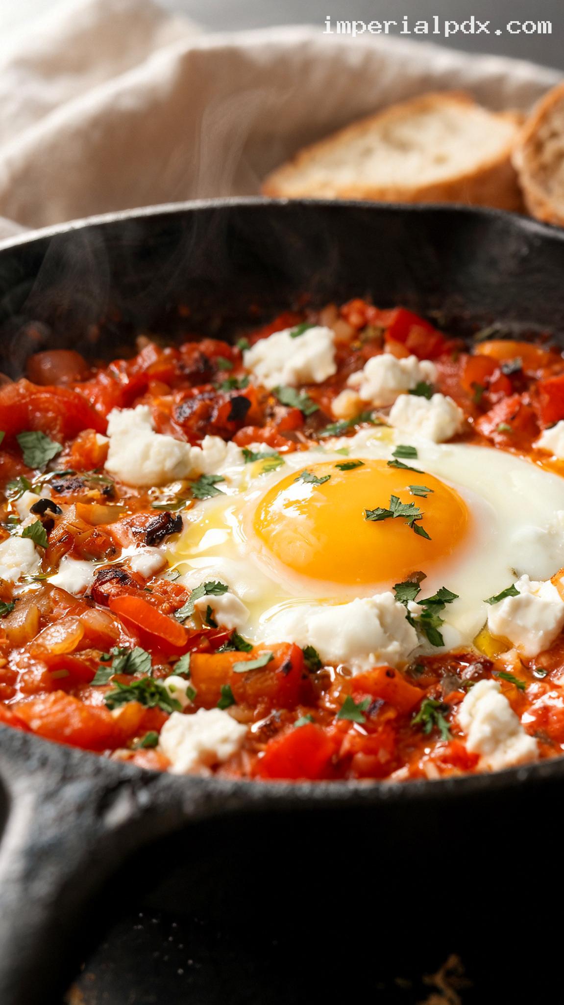 Roasted Pepper and Tomato Shakshuka Skillet – Closeup