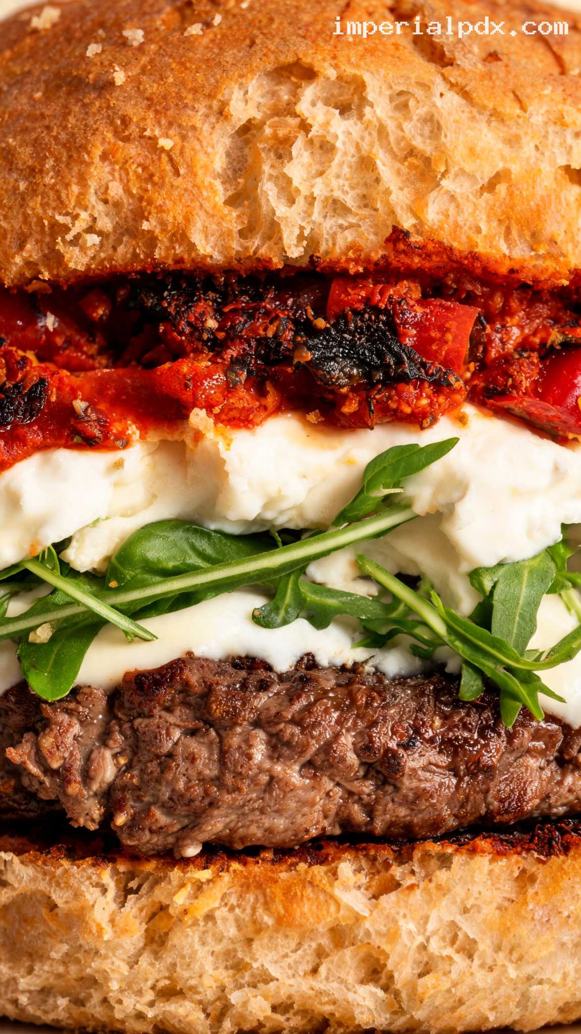 Roasted Red Pepper Mozzarella Burger – Closeup
