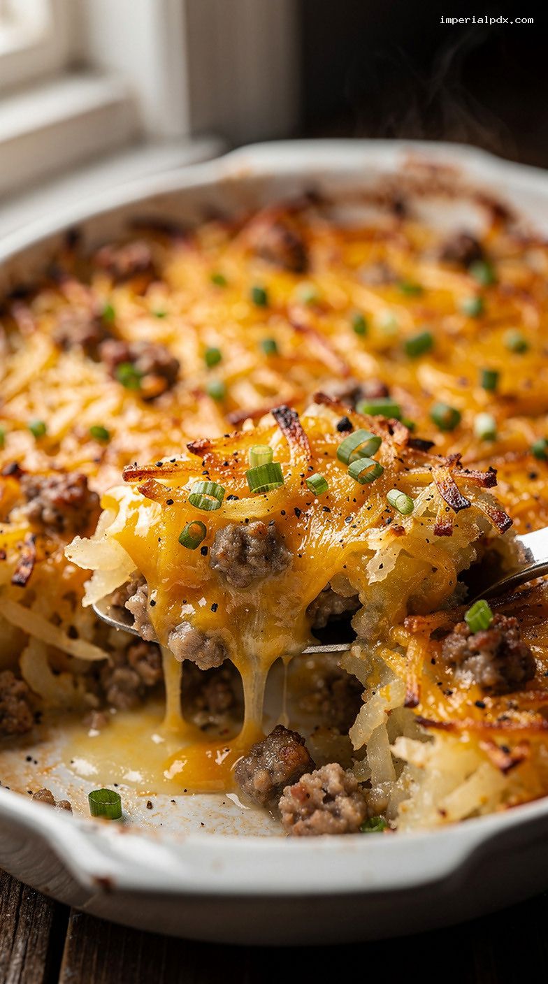 Sausage and Cheese Hash Brown Casserole – Closeup