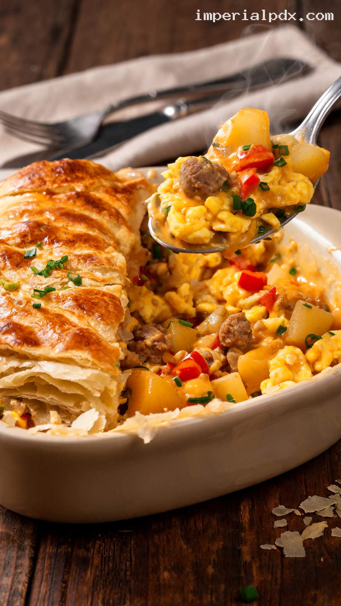 Sausage and Egg Breakfast Pot Pie – Closeup