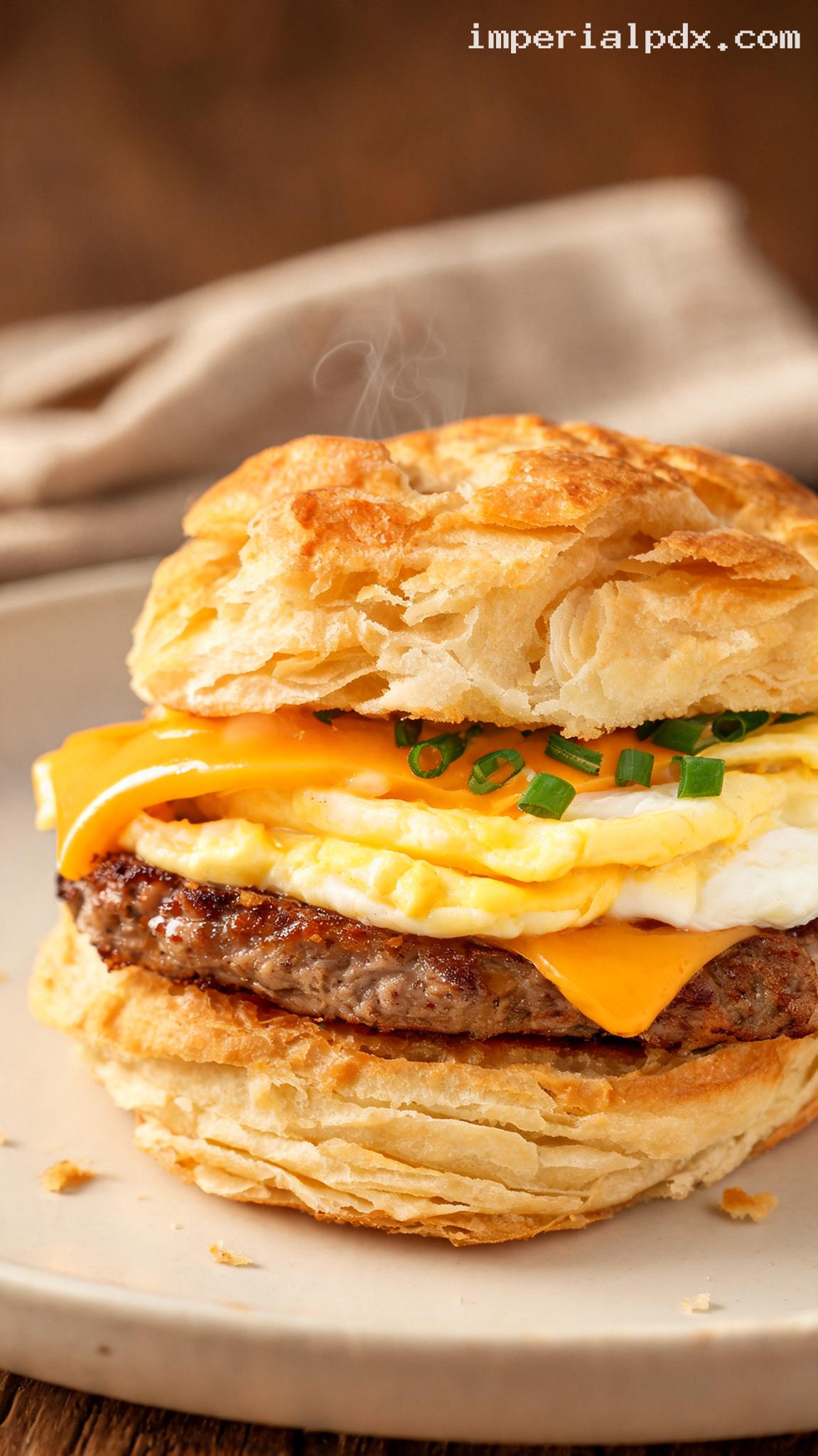Sausage, Egg, and Cheese Biscuit Sandwich – Closeup