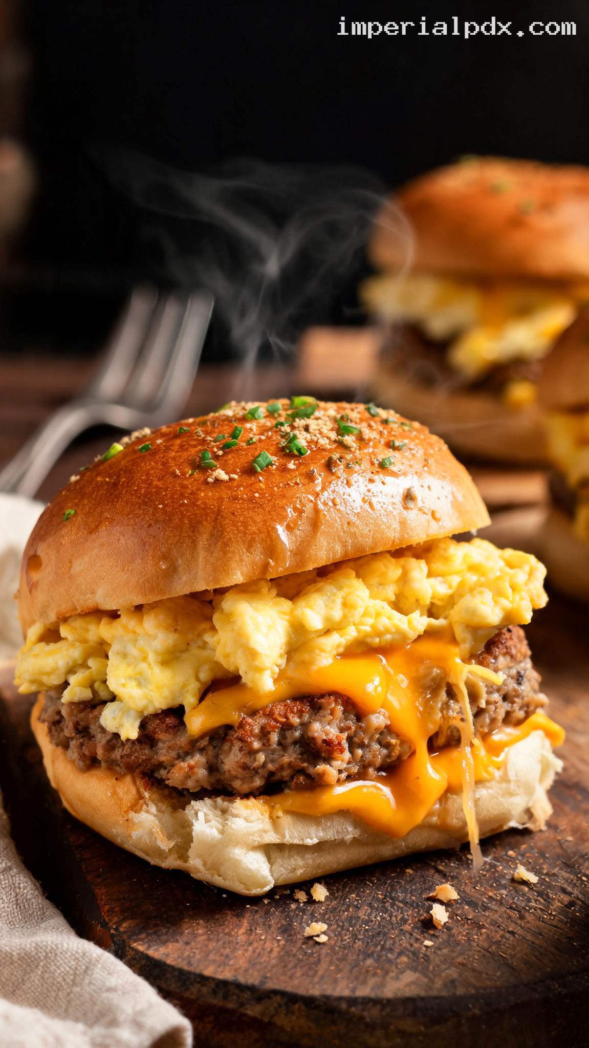 Sausage, Egg, and Cheese Breakfast Sliders – Closeup