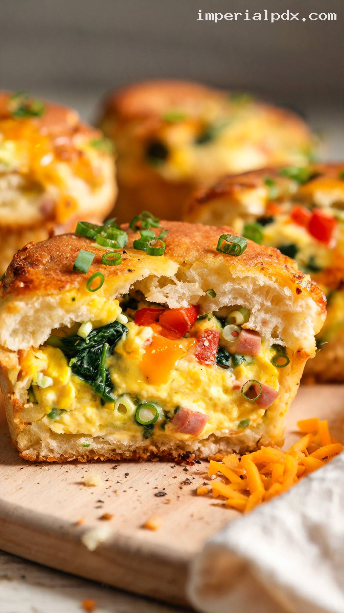 Savory Egg and Cheese Breakfast Muffins – Closeup