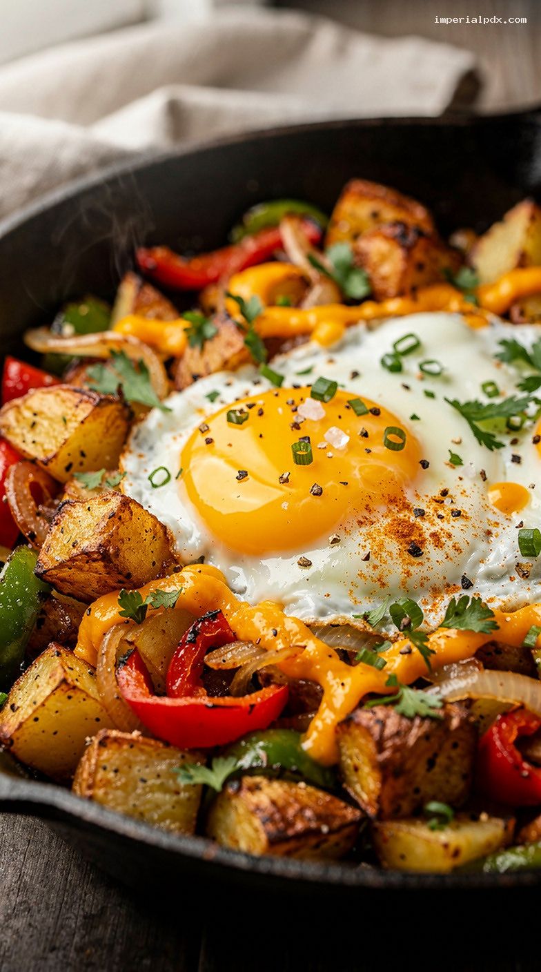 Savory Potato, Pepper, and Egg Breakfast Skillet – Closeup