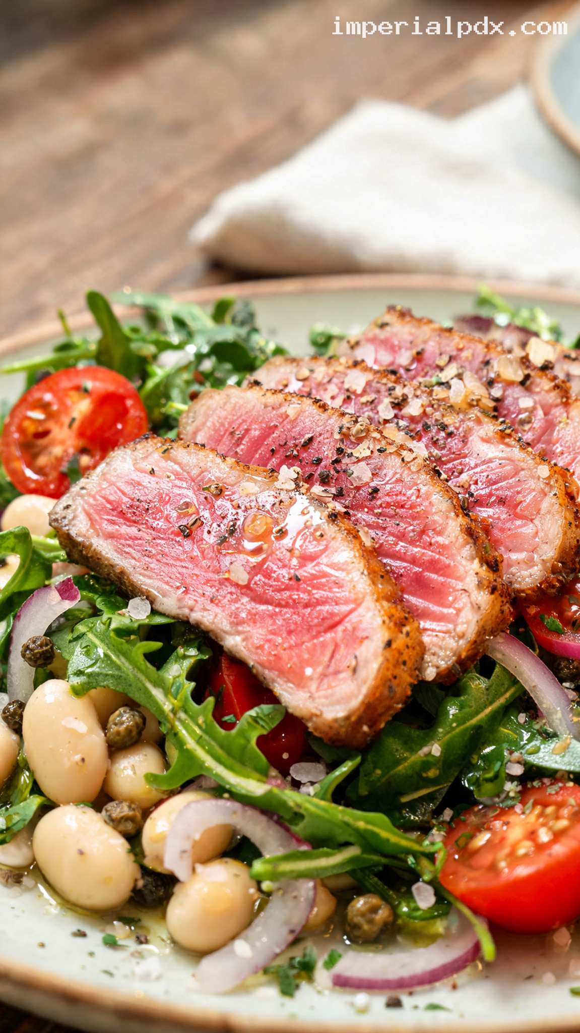 Seared Tuna With White Bean Salad – Closeup