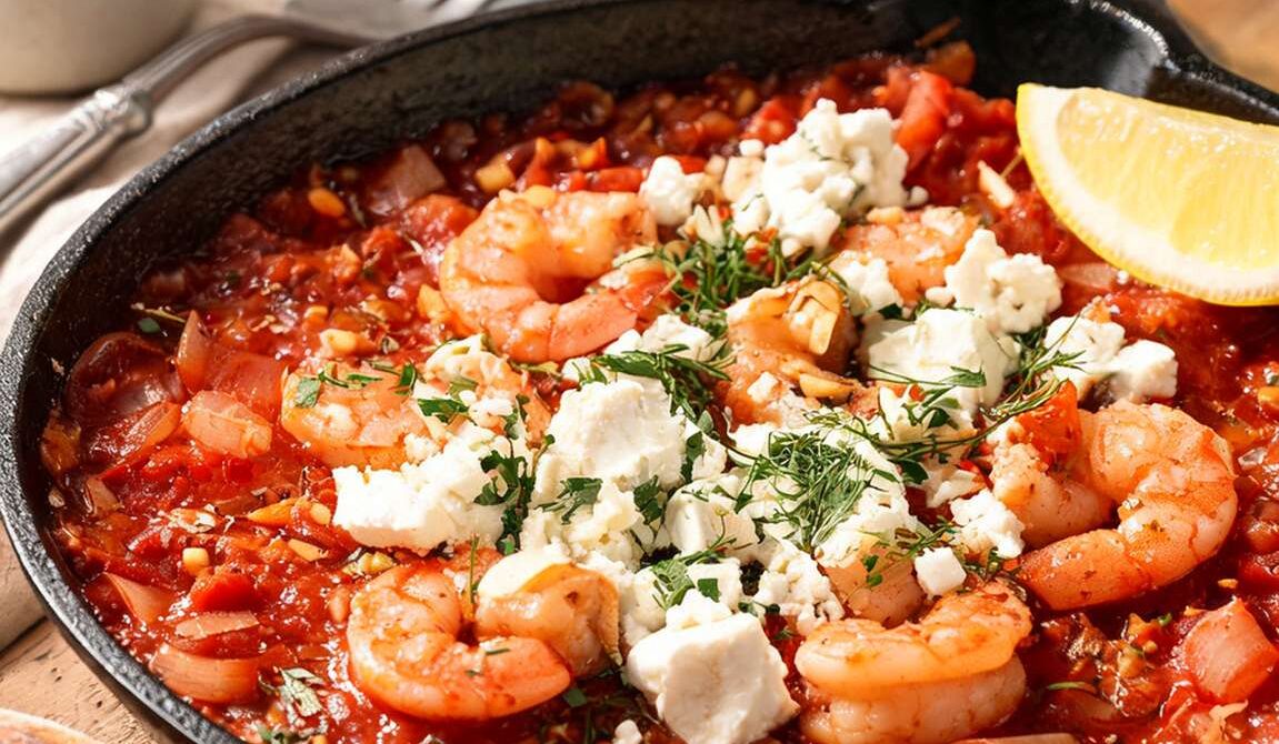 Shrimp Saganaki with Tomato and Feta Sauce