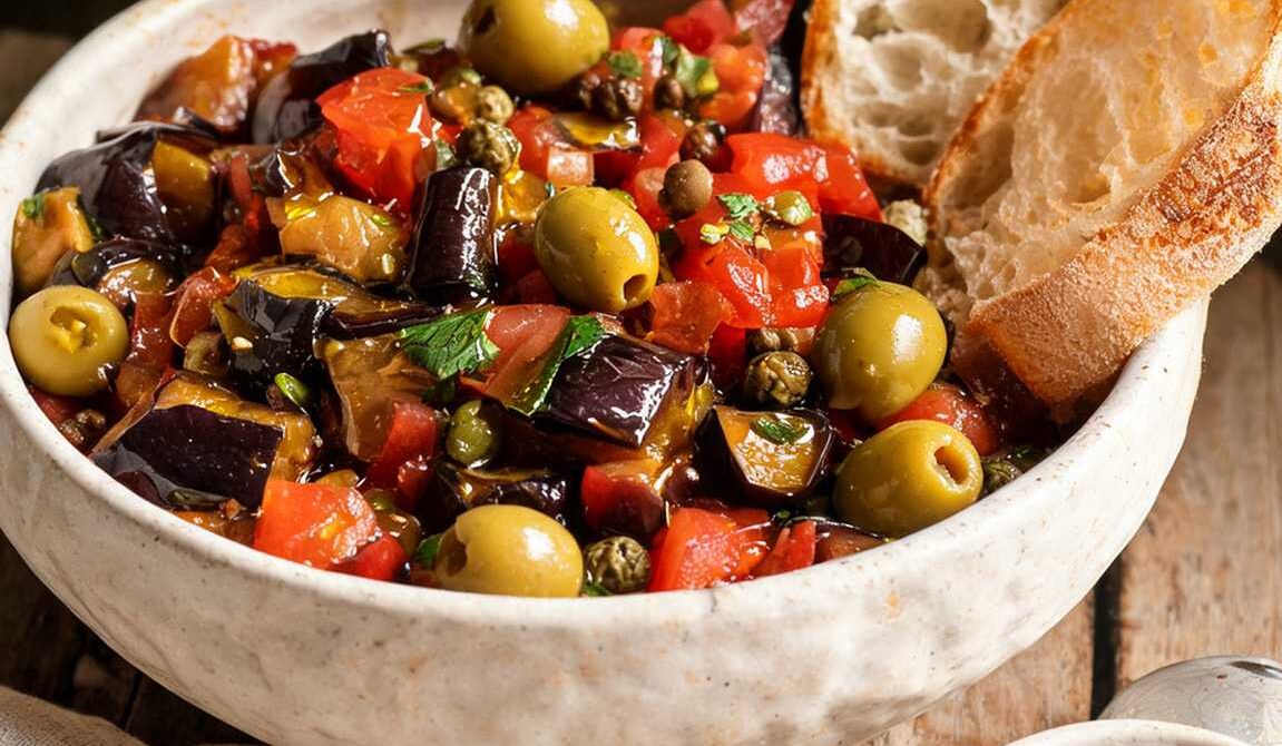 Sicilian Eggplant Caponata With Toasted Bread