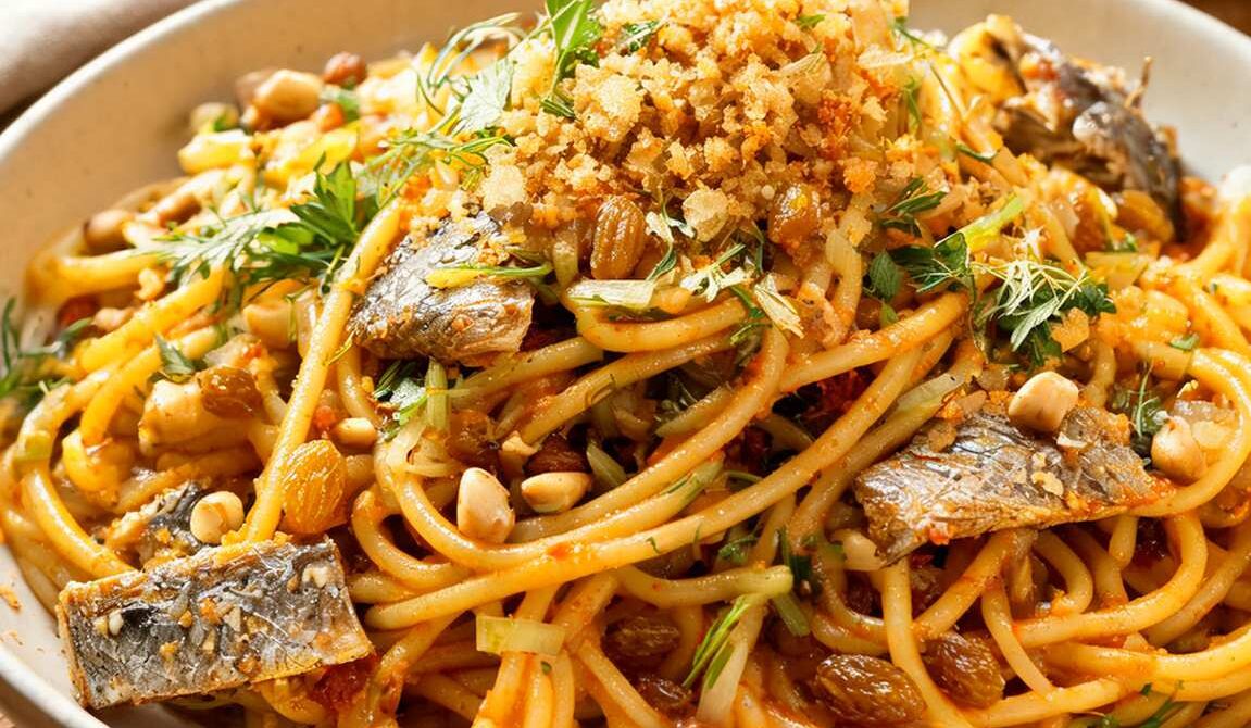 Sicilian Sardine Pasta With Raisins and Pine Nuts