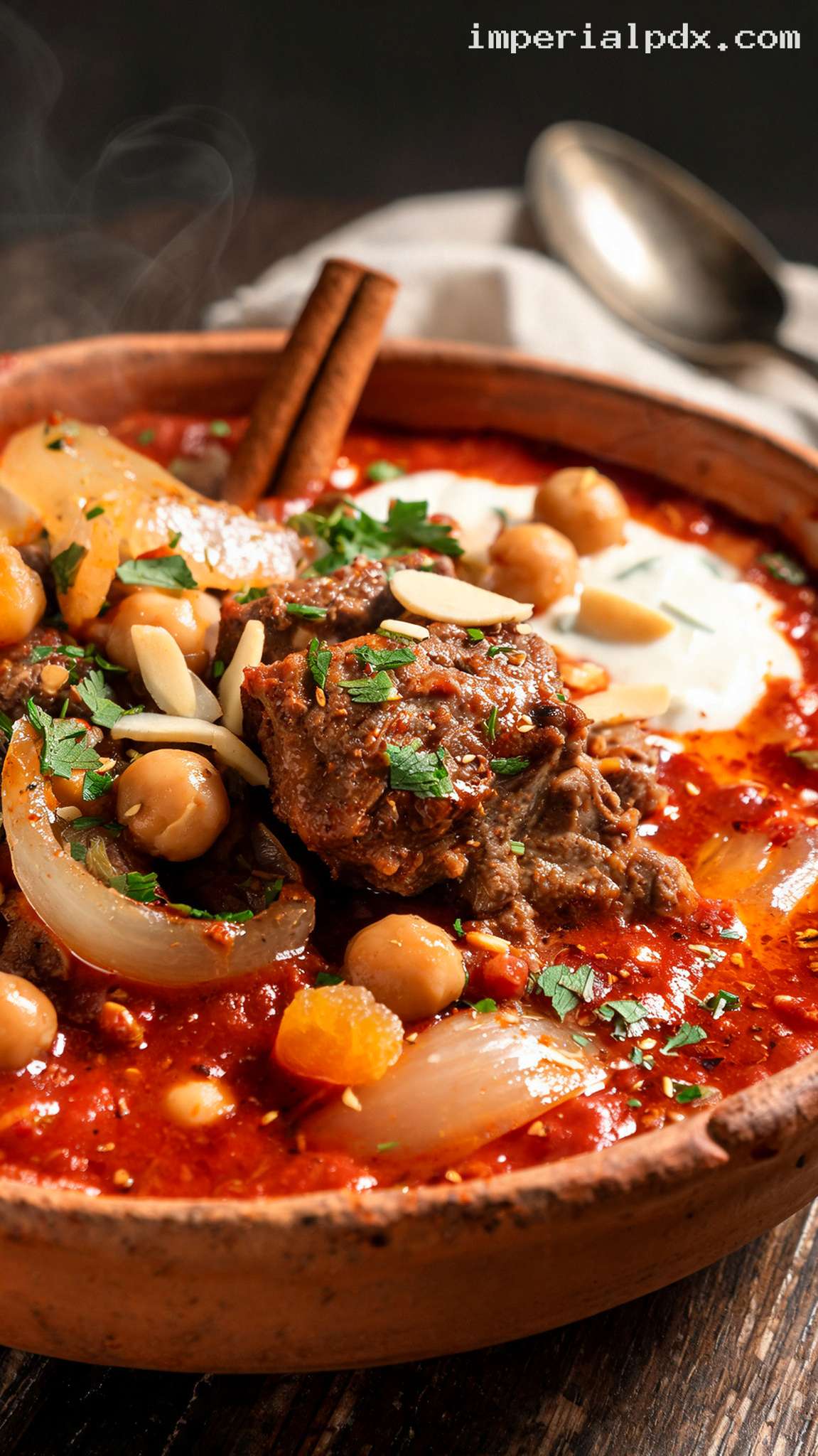 Slow-Cooked Lamb and Chickpea Stew with Cinnamon – Closeup