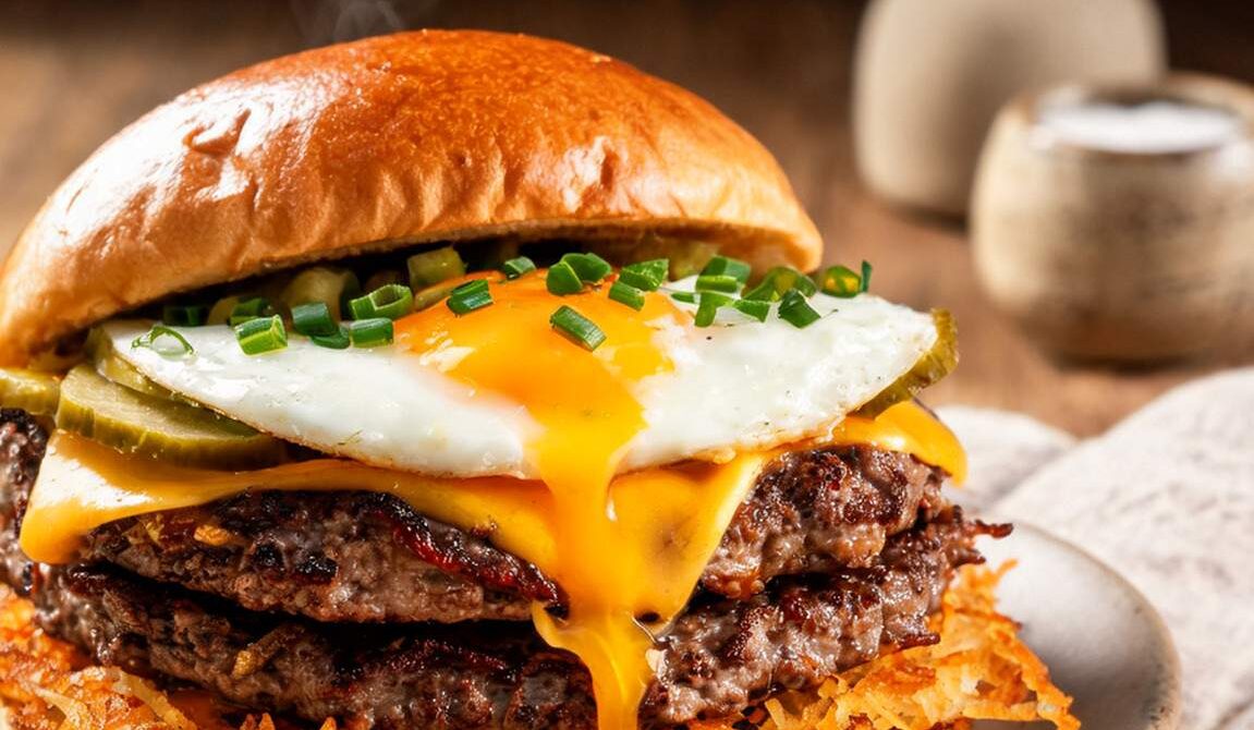 Smash Burger With Fried Egg and Hash Browns