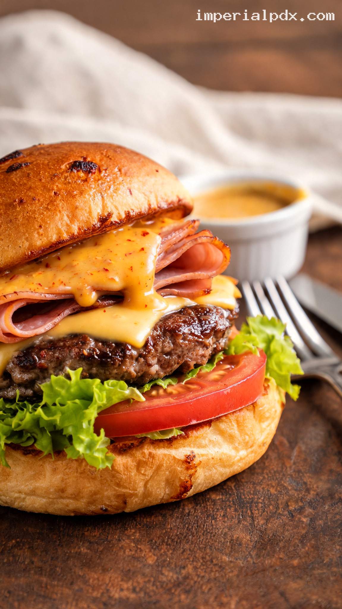 Smoky Ham and Honey Mustard Burger – Closeup