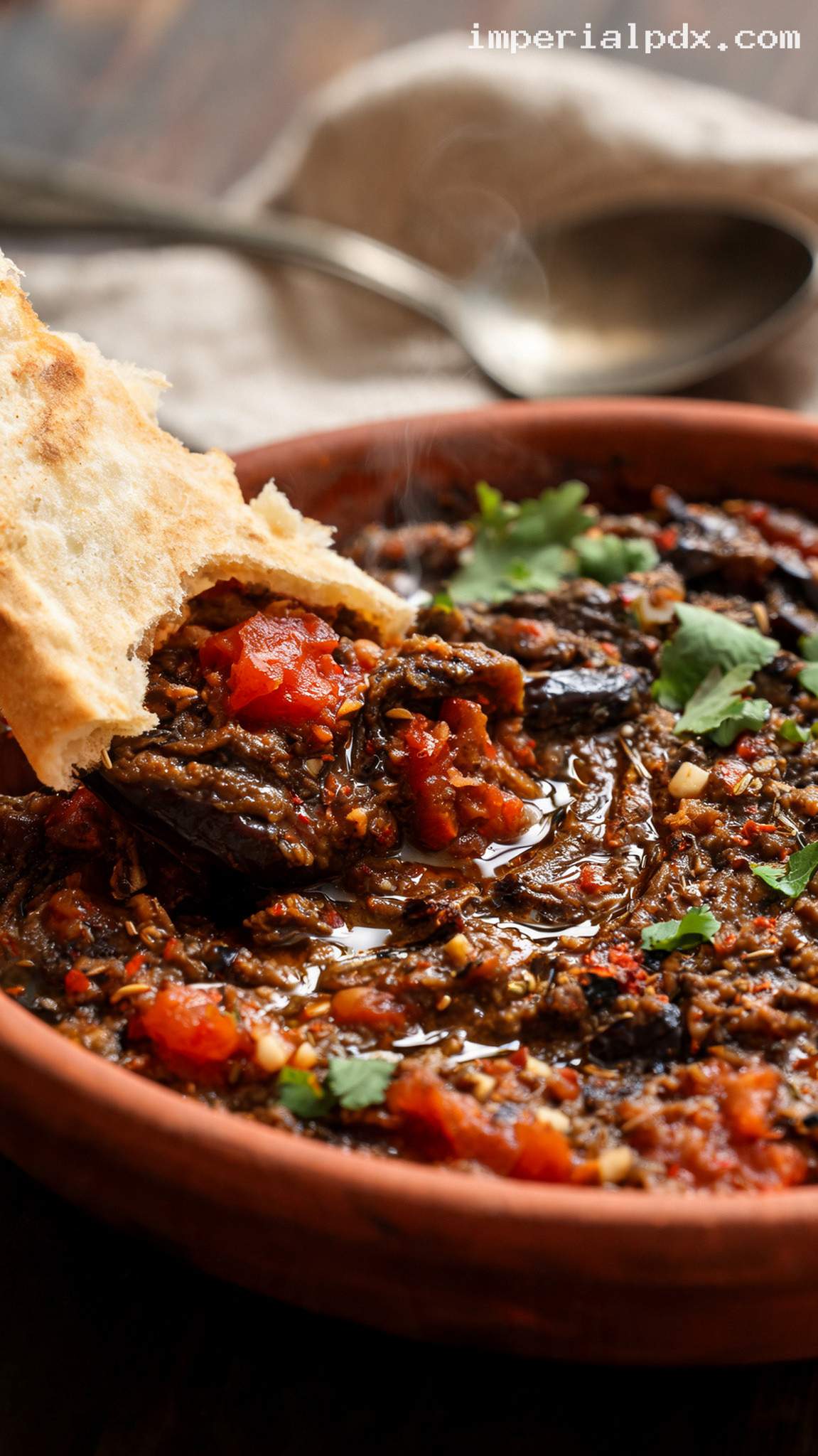 Smoky Zaalouk Eggplant and Tomato Salad – Closeup