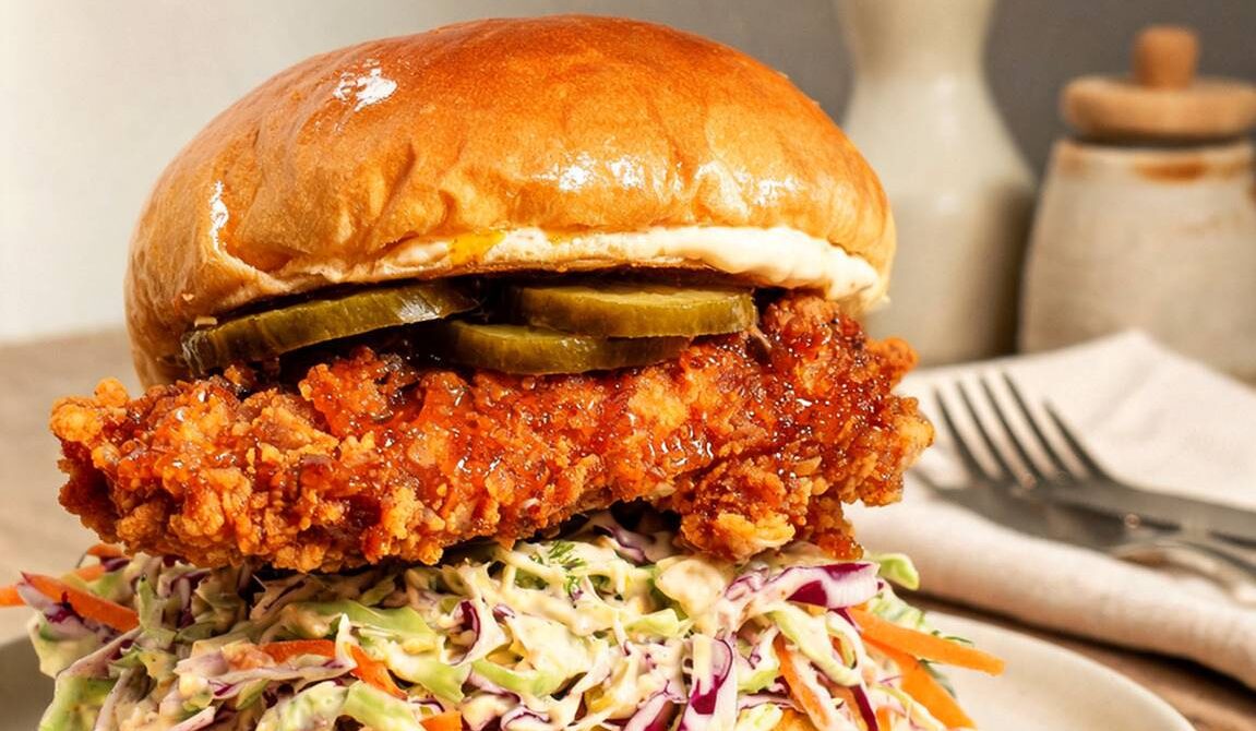 Southern Fried Chicken Burger With Spicy Honey Slaw