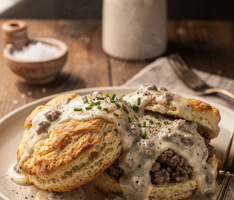 Southern Sausage Gravy and Fluffy Biscuits
