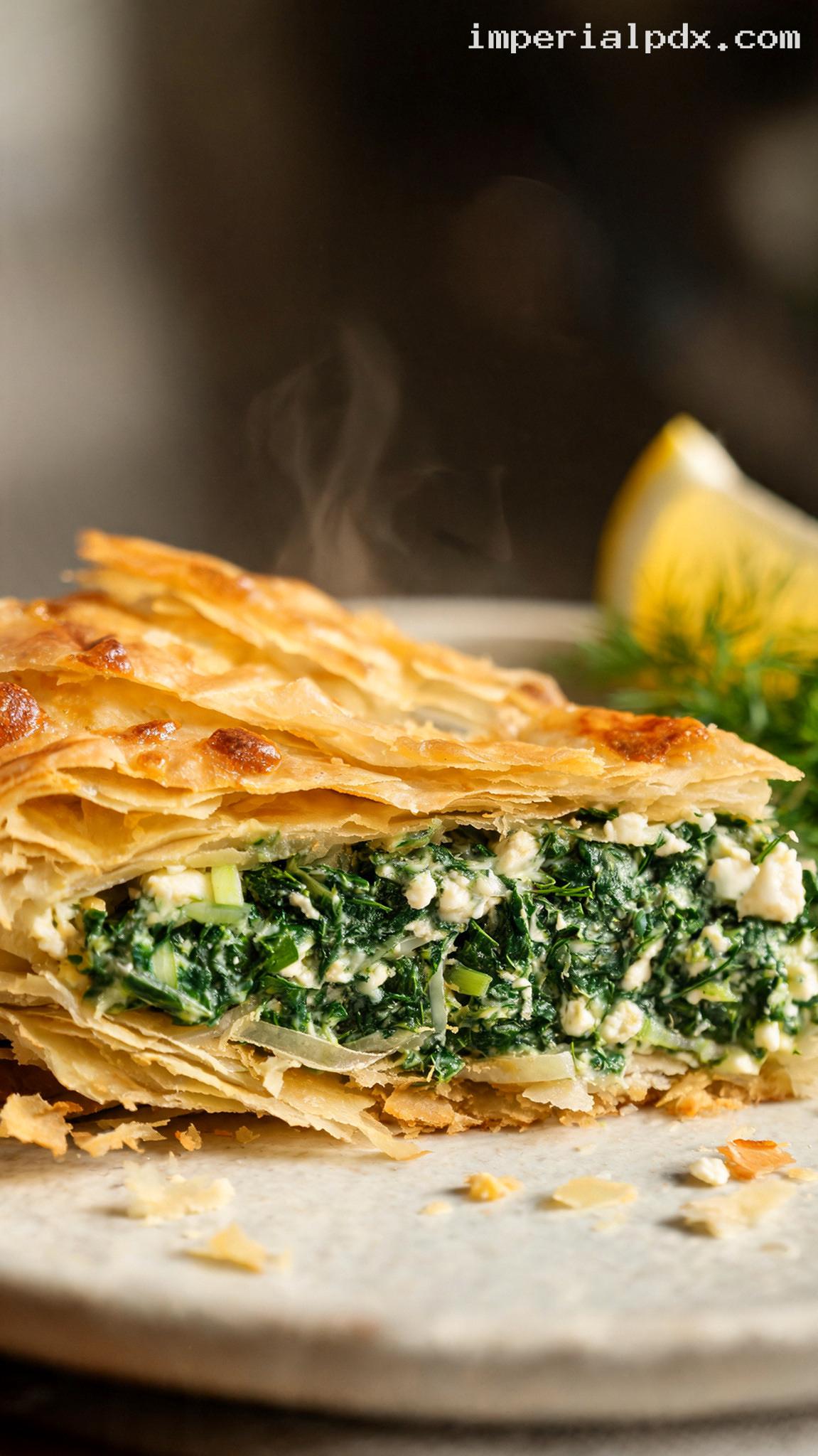Spanakopita Spinach and Feta Pie – Closeup