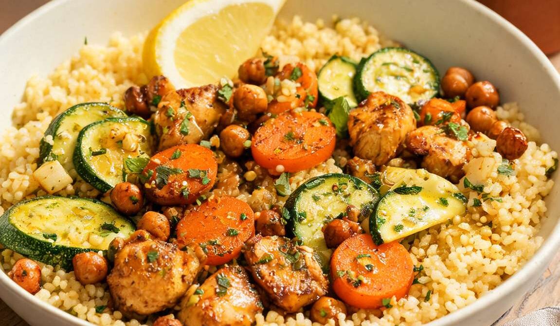 Spiced Chicken Couscous Bowls With Roasted Vegetables