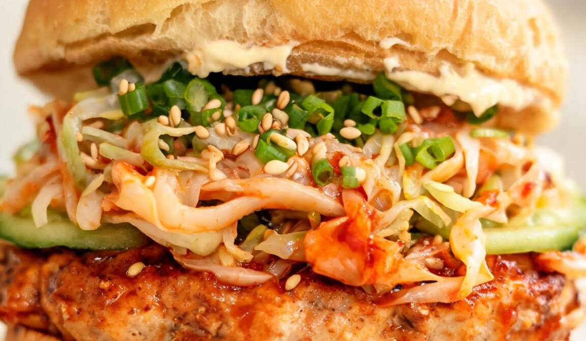 Spicy Korean Chicken Burgers With Kimchi Slaw
