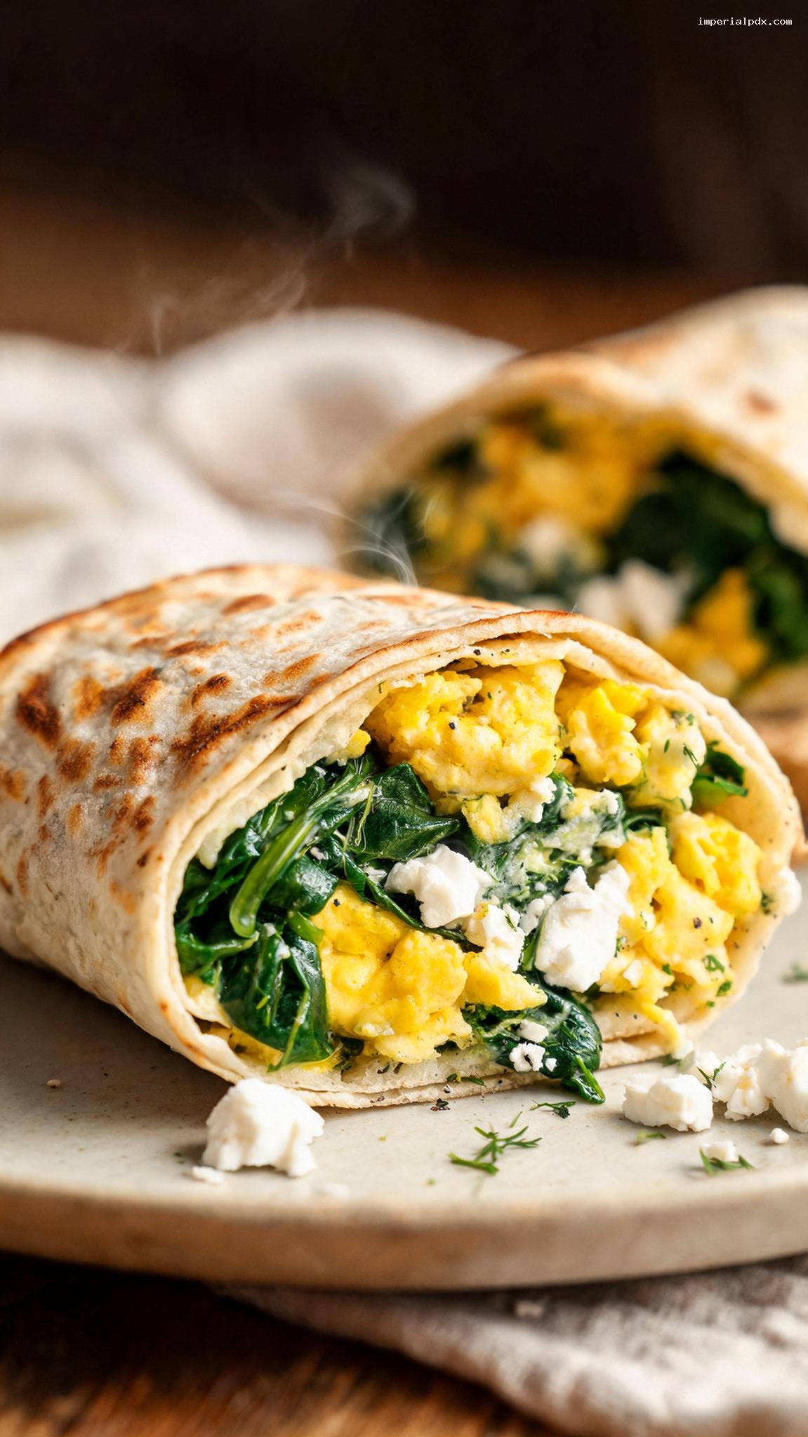 Spinach and Feta Breakfast Wrap – Closeup