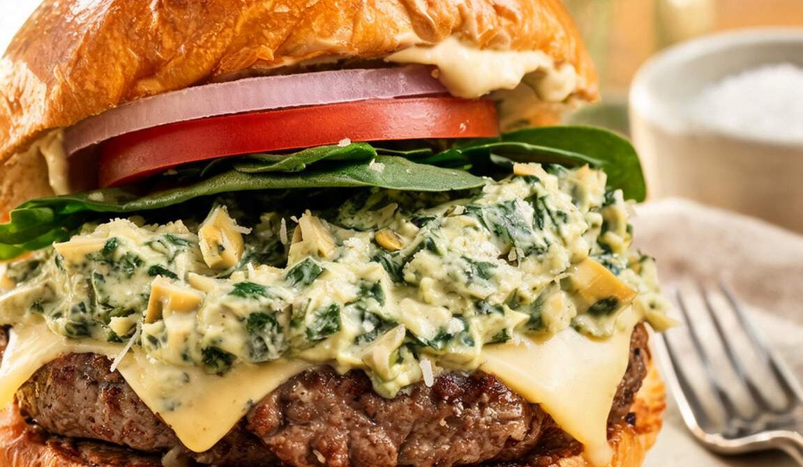Spinach Artichoke Burger With Roasted Garlic Aioli