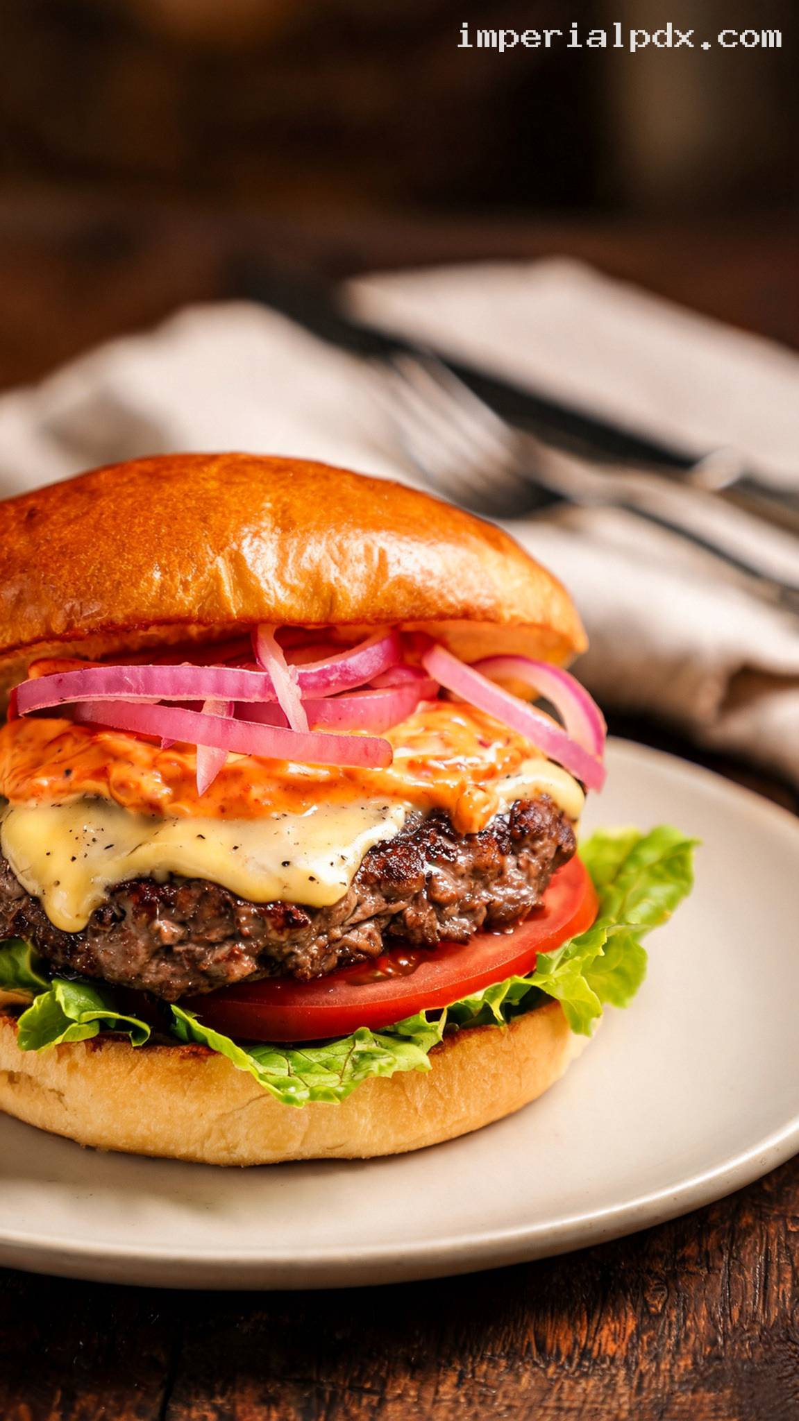 Sriracha Mayo Burger With Pepper Jack – Closeup