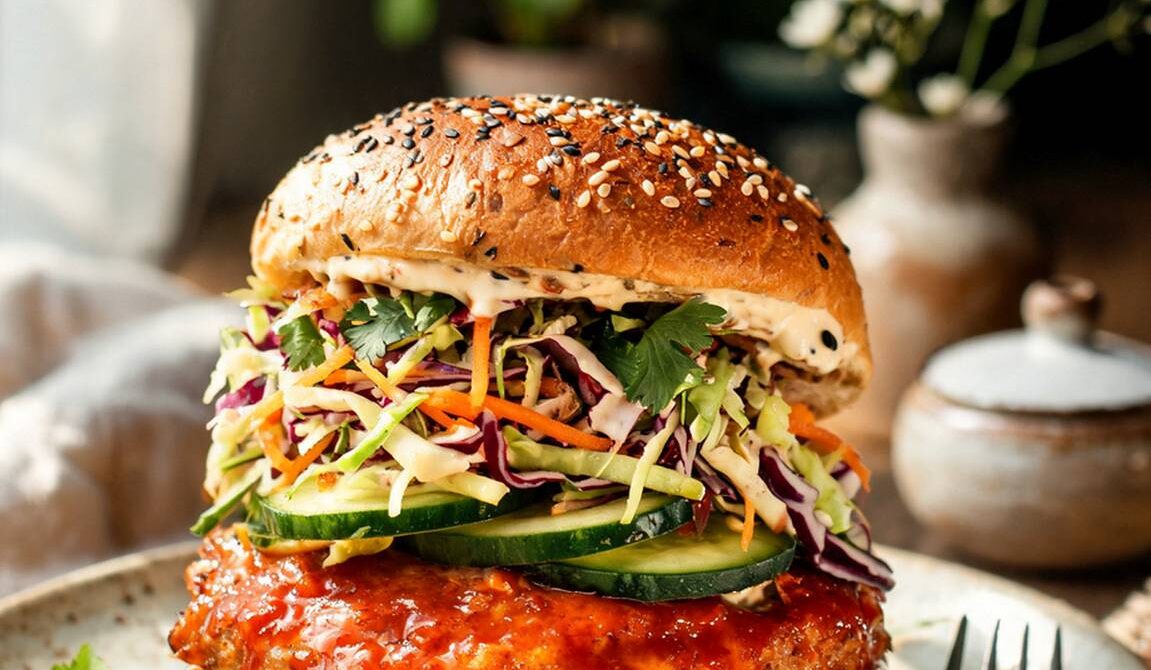 Sweet Chili Chicken Burgers With Asian Slaw and Sesame Mayo