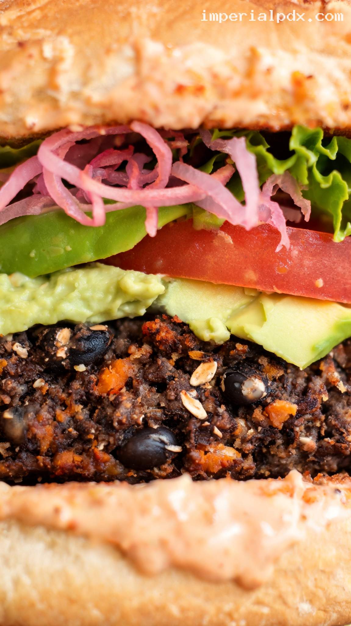 Sweet Potato Black Bean Burgers With Chipotle Yogurt – Closeup
