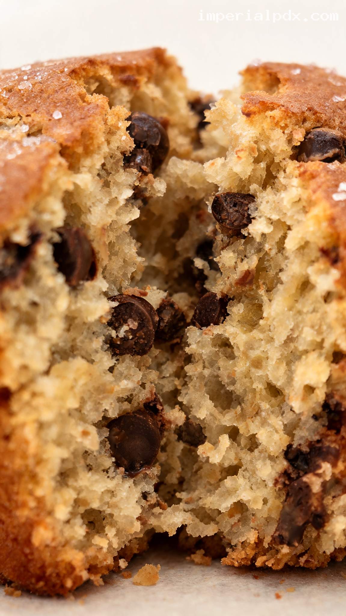 Tender Bakery-Style Chocolate Chip Muffins – Closeup