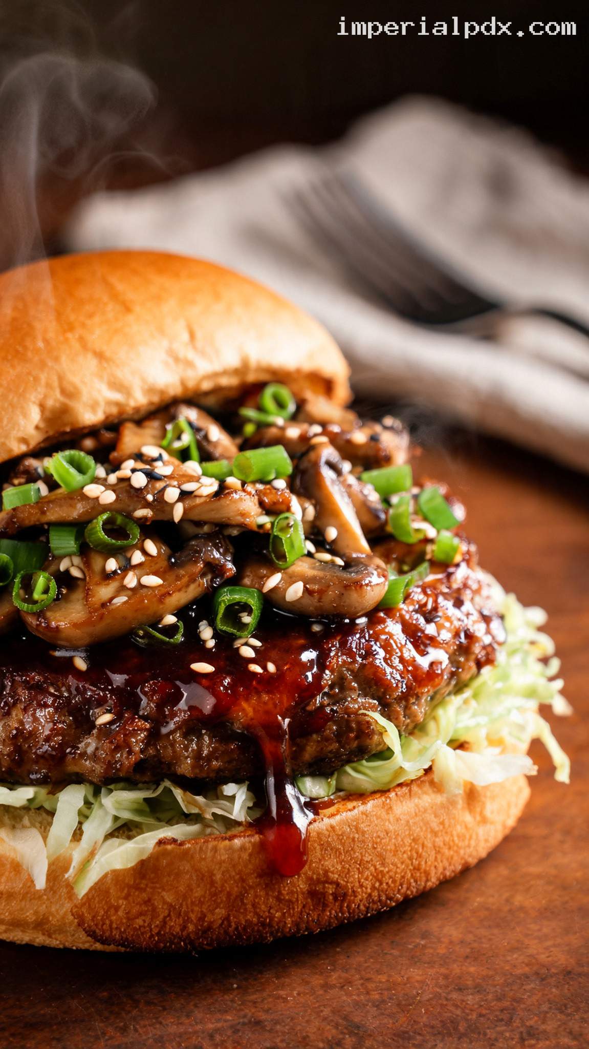 Teriyaki Mushroom Burger With Crisp Cabbage – Closeup