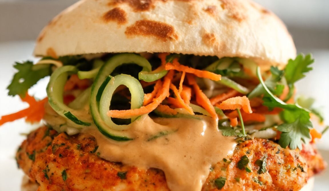 Thai Chicken Satay Burger With Peanut Sauce