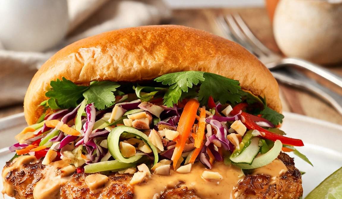 Thai Peanut Chicken Burgers With Crunchy Slaw