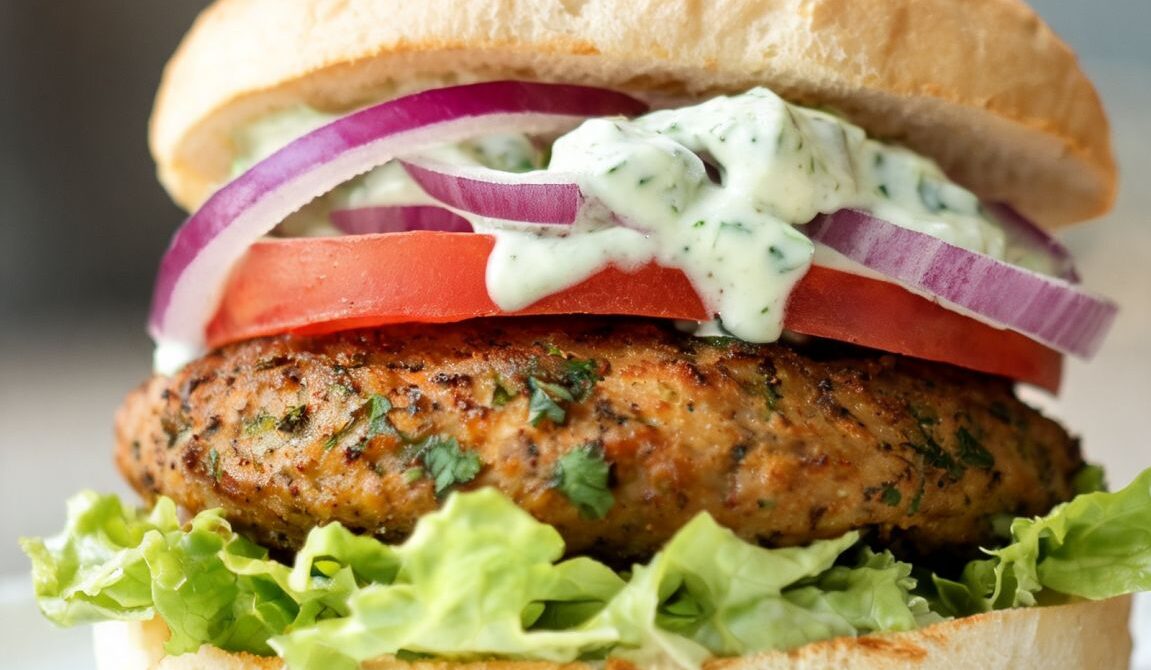 Tikka Spiced Chicken Burger With Cucumber Raita