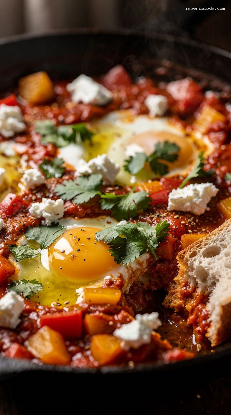 Tomato and Pepper Shakshuka With Eggs – Closeup