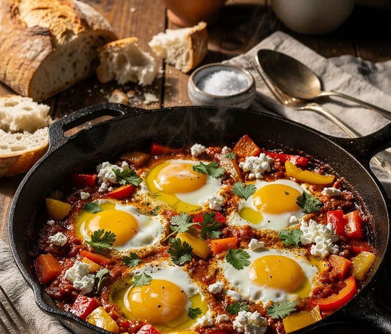 Tomato and Pepper Shakshuka With Eggs