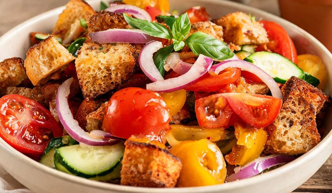 Tomato Basil Panzanella Salad With Cucumber