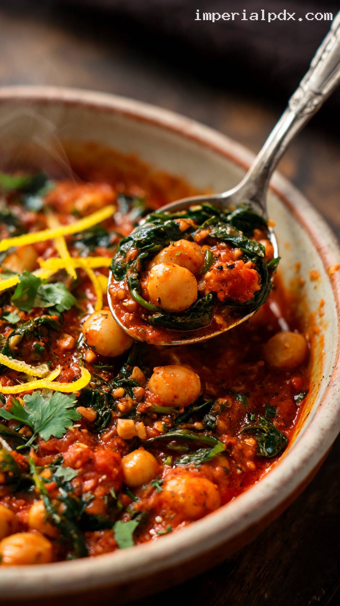 Tomato Chickpea and Spinach Stew – Closeup