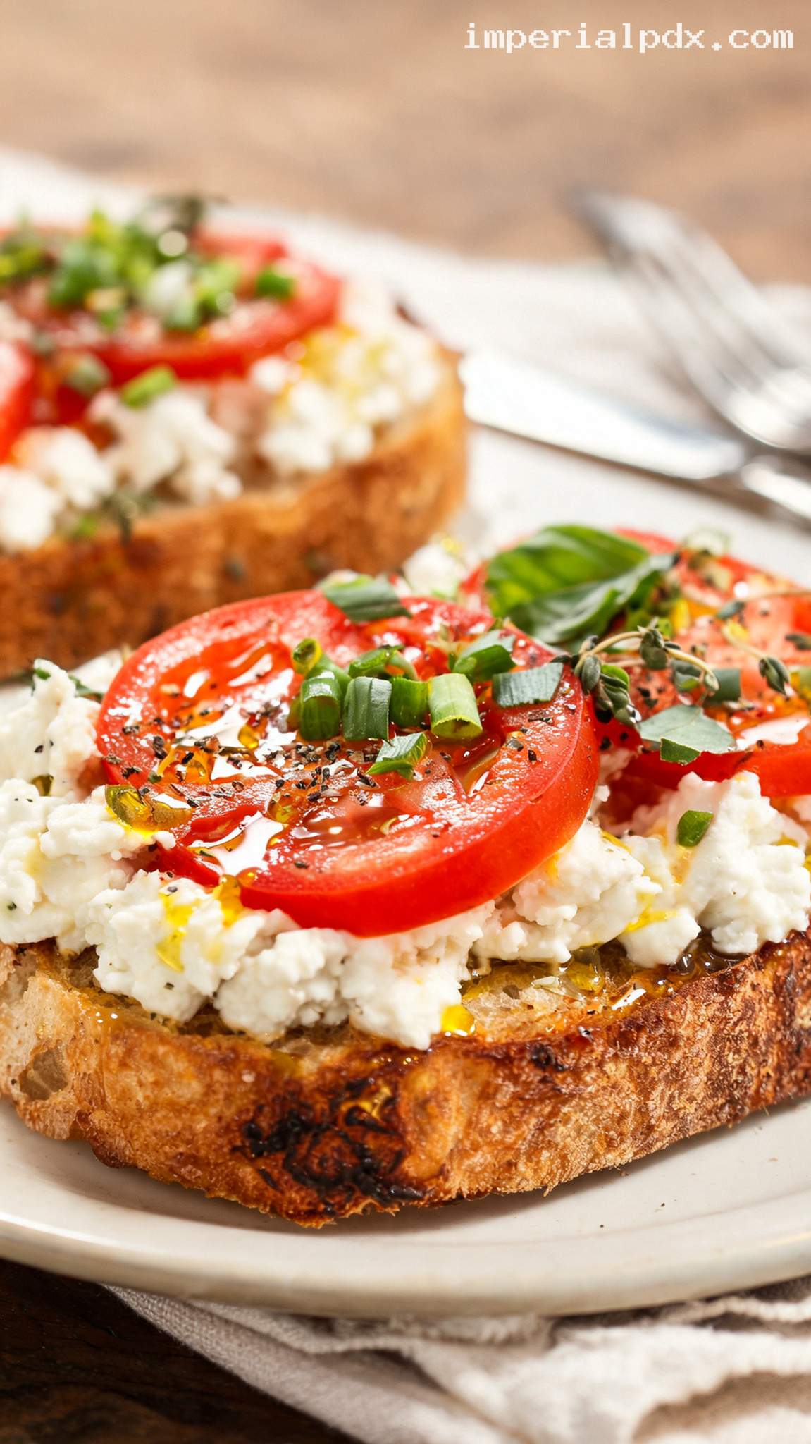 Tomato Herb Cottage Cheese Toast – Closeup