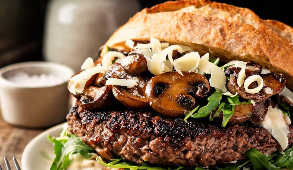 Truffle Parmesan Burger With Roasted Mushrooms