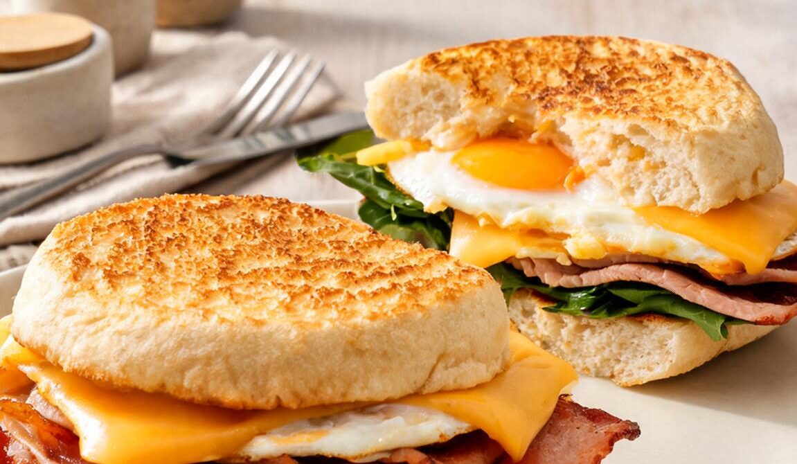 Turkey Bacon and Egg English Muffin Sandwich